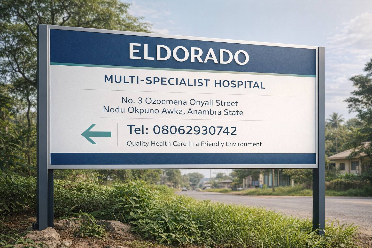 Eldorado Multi-Specialist Hospital signboard on Ozoemena Onyeali Street, Awka